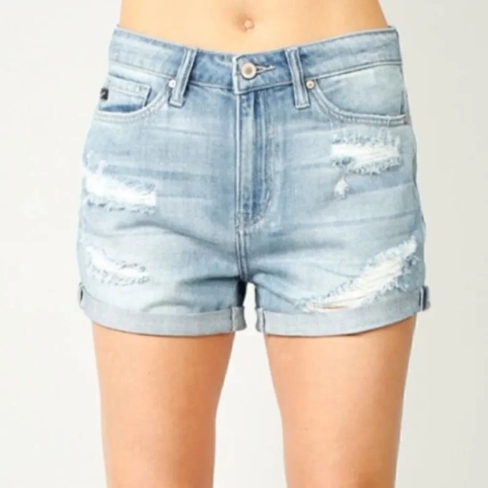 KanCan cuffed high waisted ripped denim shorts 28